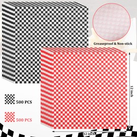 Tanlade 1000 Pcs Deli Paper Sheets 12 x 12 Inches Sandwich Paper Deli Basket Liner Wrap Food Basket Liners Wrapping Checkered Sheets for Bread and Sandwiches(Black, Red)