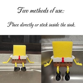 TIME&TRAVE Kitchen Cartoon Doodlebob Sponge Holder, Creative Sink Draining Sponge Holder with Extra Adhesive Tape, Place Directly Or Stick On