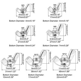 sourcing map 60 Pcs M3/4/5/6/8/10/12 Wing Nut Stainless Steel Butterfly Wing Nuts Hand Twist Tighten Wing Nuts for Machinery Electronic Equipment DIY, White