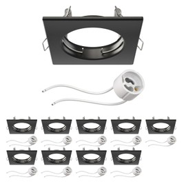 ledscom.de RIR Ceiling Mounting Frame Black Matt Square (LED/Halogen/GU10/MR16/PAR16/50 mm) with GU10 Socket Pack of 10