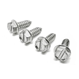4 Pack License Plate Screws for Front and Back License Plates and License Plate Frames and Covers on Cars, Trucks, SUVs-Rust Resistant, #14x3/4 Slotted Hex Washer Self Tapping Screws Stainless Steel