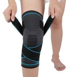 NTRH Knee Support Brace for Women and Men,Adjustable Compression Knee Brace for Arthritis,Joint Pain,Ligament Injury,Meniscus Tear,ACL,MCL,Running,Sports,Squats(single) (L, Blue)