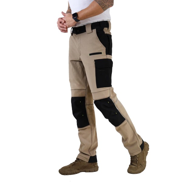 Ellobird Men's Work Utility Pants, Relaxed Fit 4 Way Stretch,