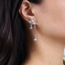 Atentuyi Boho Butterfly Drop Earrings Silver Small Butterfly Stud Earrings Crystal Butterfly Tassel Earrings Rhinestone Butterfly Earrings Jewellery for Women and Girls