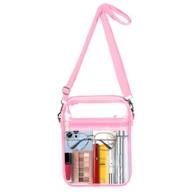 Newraturner Clear Bag Stadium Approved, Clear Crossbody Purse Bag,Clear Concert Bag,Clear Stadium Bags for Women,Men, Pink