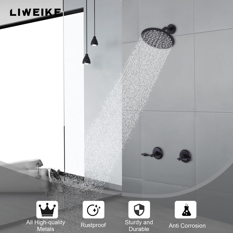 LIWEIKE 2 Handle Shower Faucet Set, Matte Black Two Handles
