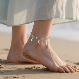 AXOMY Italian Horn Hand Anklet 925 Sterling Silver Cornicello and Mano Cornuto Layered Ankle Bracelet Italian Good Luck Protection Amulet Jewelry for Women Gifts