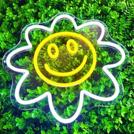 Daisy Smile Face Neon Sign for Wall Decor Dimmable Sunflower LED Neon Light for Bedroom Wall Deocration USB Powered Smile Light Up Sign for Kid’s Room Bar Party Wedding Christmas Gift (13.4in*13in)