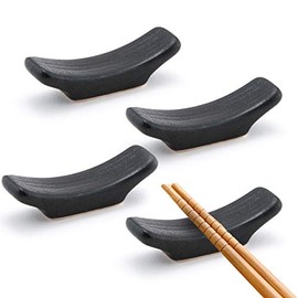 Happy Sales, Set of 4 Porcelain Knife Rests Chopstick Rest set (Black)