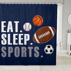 Feelyou Football Shower Curtain Kids Basketball Basketball Ball Games Bathroom Shower Curtain Set for Boys Girls Sports Theme Bath Curtain Breathable Bathroom Accessories Decor 72"x72"