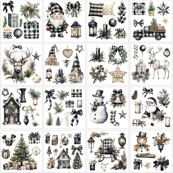 Dispowreath 16 Sheets Christmas Rub On Transfers for Crafts and