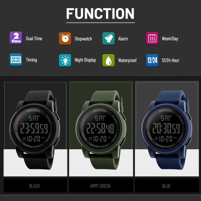 Men Digital Watch Stopwatch Alarm Countdown Casual Sports Watch
