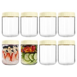SHOWIN Overnight Oats Containers with Lids, 16oz Glass Jars with Lids 8 pcs, Milk White, Wide Mouth Mason jars for Salad, Yogurt, Snacks, Meal Prep