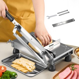 Huanyu Cheese Slicer Multipurpose Butter Cutter with Tray Stainless Steel Food Slicing Machine Adjustable Thickness Effortless for Butter Block Cheese Sausages Bread Vegetables