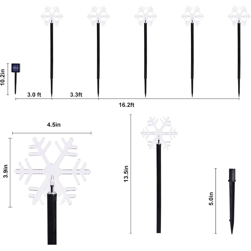 10 Pack Christmas Solar Pathway Lights, Snowflake Outdoor Decorations