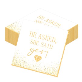 Yoyuspy She Said Yes Decorations - 100 Pcs White and Gold Engagement Party Napkins Decorations, He Asked She Said Yes Wedding Bridal Shower Party Supplies for Women Men 6.5 x 6.5 Inches