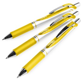 Pentel EnerGel XM BL77 - Retractable Liquid Gel Ink Pen - 0.7mm - 54% Recycled - Yellow - Pack of 3