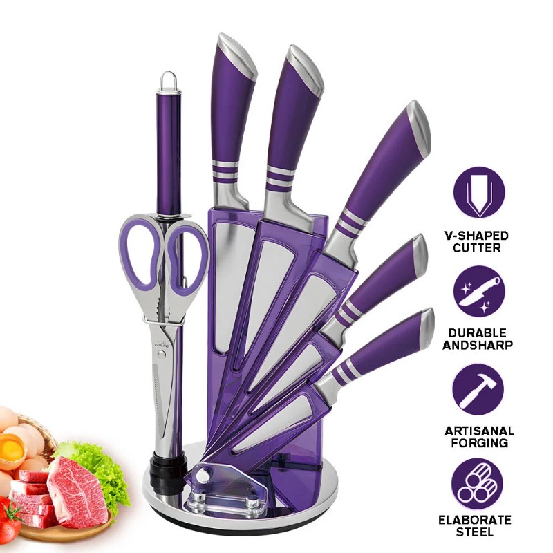 Unbranded 9 Piece Stainless Steel Kitchen Knife Block Set Chef