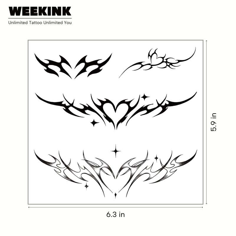 WEEKINK Y2K Heart Cybersigil Tattoos – Tribal Tramp Stamp Temporary