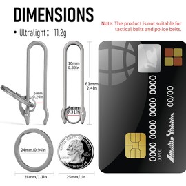 TISUR Titanium Keychain with Belt Clip, Carabiner, Stylish Titanium Key Ring, S