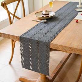 Avalune Table Runner Grey Boho Table Runner Modern Farmhouse Small Slim Tablecloth Decor Macrame Cotton Linen Country House Style Rustic Autumn Table Runner for Kitchen Wedding Party 30 x 180 cm