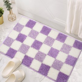 KOEXM Bathroom Rugs Extra Soft Purple Lavender Checkered Non Slip Bath Mat Plush Absorbent Rubber Backing Quick-Dry Washable Bath Mats for Bathroom Floor Tub and Shower 20"x32"