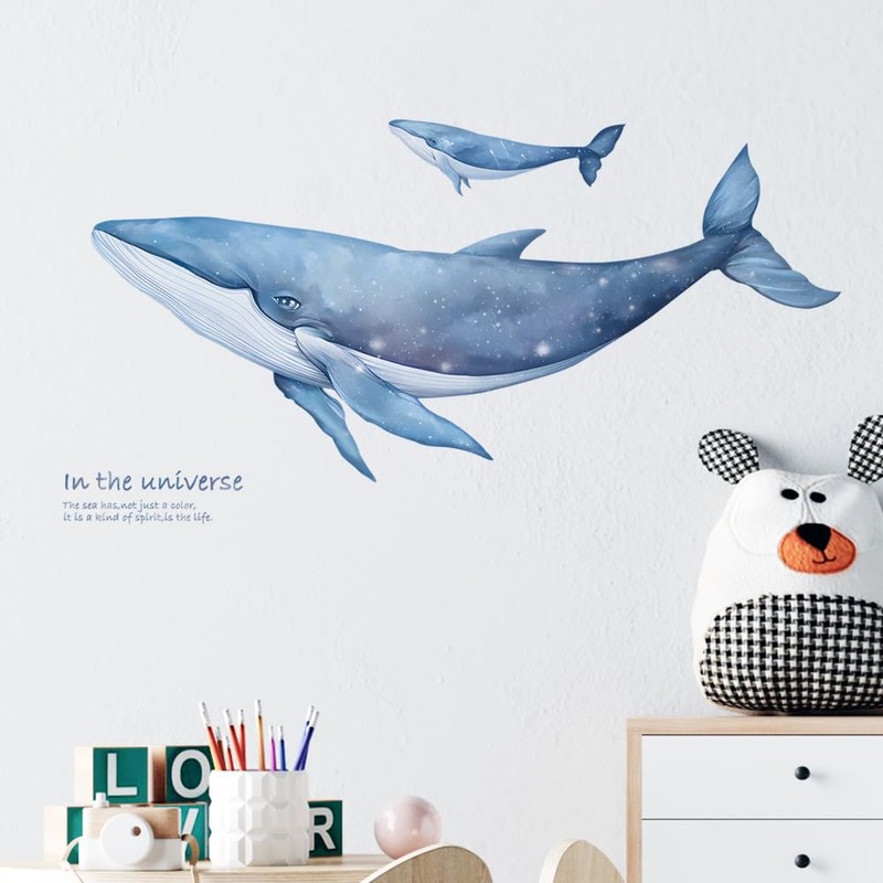 Condessacity Wall Sticker Sea Life Stylish Large Whale Cute Blue