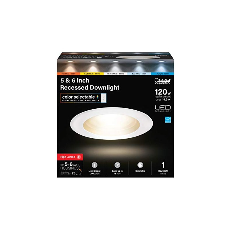 Feit LEDR56HO/6WYCA 5/6" 120-Watt Equivalent Color Select (2700/3000/3500/4000/5000) Dimmable Recessed