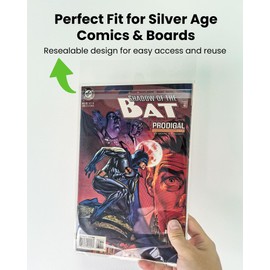 HYARUAT Resealable Mylar Silver Age Comic Bags - Archival Quality & Acid-Free, 7.25" x 10.5", 1.5" Flap, 2 Mil Protection for Comic Book Collectors (50 Pack)