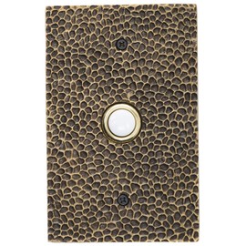 Waterwood Solid Brass Large Hammered Doorbell in Antique Finish - Wired & Illuminated Push Button from Environmentally Friendly Recycled Material