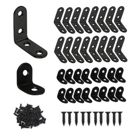 30 Pcs L Bracket Corner Brace, 2 Sizes Black Metal Corner Bracket, L Brackets for Shelves with 100 Pcs Screws 90 Degree Right Angle Corner Braces for Wood Shelves Cabinet Table Chair