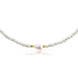 Made by Nami Designer Pearl Choker – Women's Necklace with Freshwater Pearls – Filigree Pearl Necklace – Pearl Necklace Waterproof – Handmade Beach and Surfer Jewellery, Pearl, Freshwater pearls