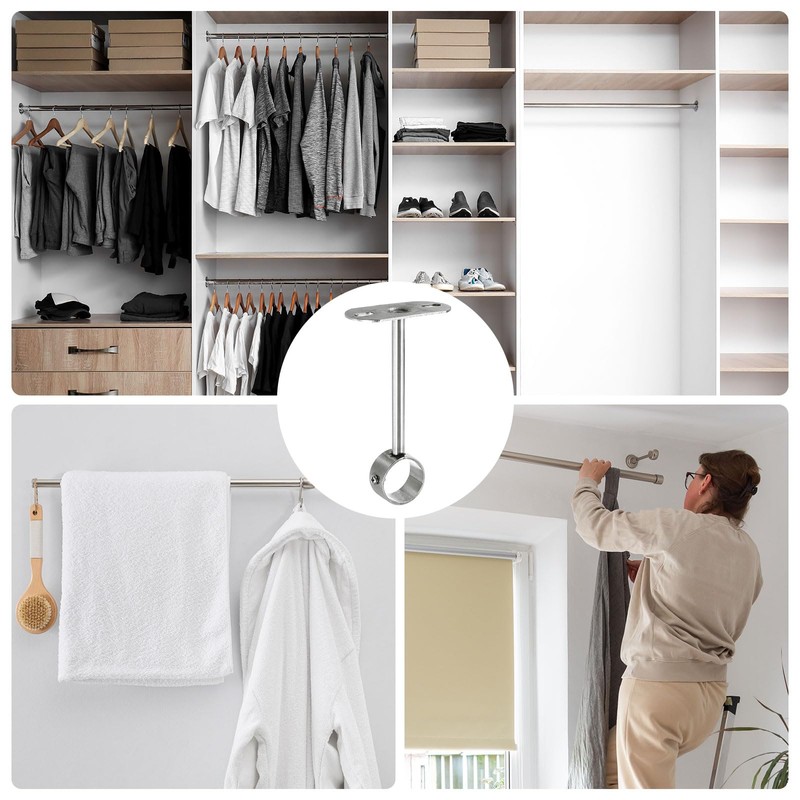 sourcing map 4 Pcs Ceiling Mount Bracket, Wardrobe Pipe Bracket,