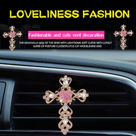 Pink Red Cute Car Dashboard Vent Accessories Decorations Interior Ornaments Gifts Bling Crucifix Cross for Women, 2 Pack