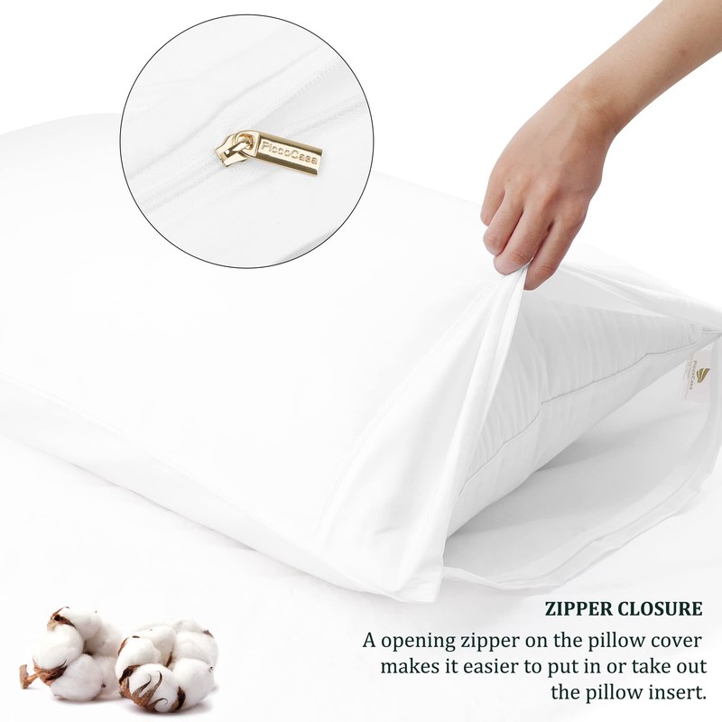 PiccoCasa Pillowcases 2 Pack Cotton Pillow Cases with Zipper Closure