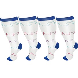 2 Pair Plus Size Compression Socks for Women Men Flight Socks Knee High Support Compression Socks Wide Calf Medical Compression Stocking Plus Size Running Socks (2XL, WQH144-4)