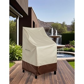 RosieLily Patio Chair Covers High Back Outdoor Chair Cover Waterproof Stackable Outdoor Bar Stool Cover Heavy Duty Patio Furniture Covers Outside, 1 Pack-Beige Brown 28.35"W x 36.22"D x 47.24"H