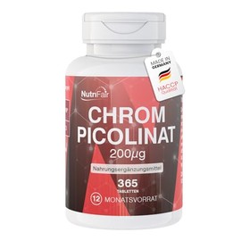 Chrompicolinat 200μg - 365 Tabletten - *normaler Blutzuckerspiegel - Hochdosiert - 100% Vegan – Deutsche Produktion & Laborprüfung - NutriFair | Premium & Fair