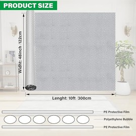 winemana Window Insulation Roll, 48IN x 10FT Reflective Heat Shield Bubble Film, Double-Sided Aluminum Foil Insulation, Weatherproof Garage Door Cover for Windows, RV, Basement, Winter & Summer