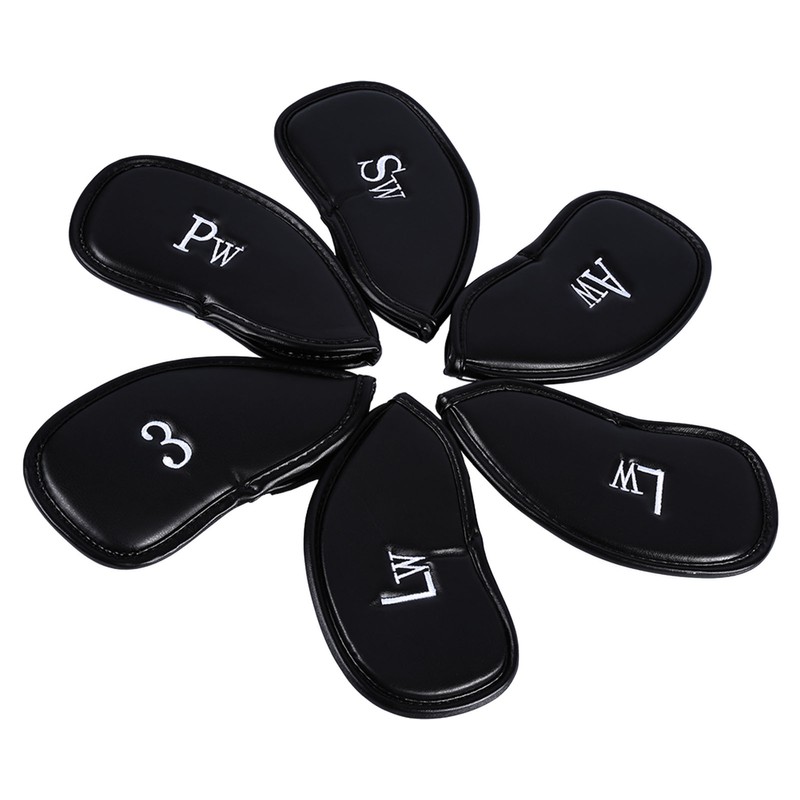 12pcs PU Leather Black Golf Club Head Cover Iron Head