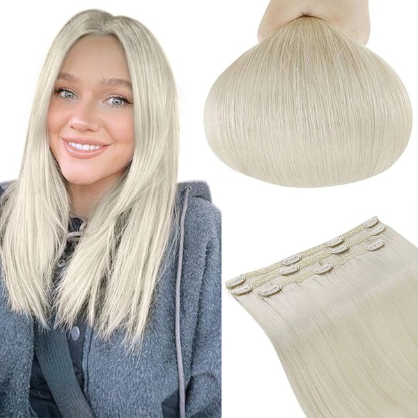 RUNATURE Blonde Clip-In Real Hair Extensions White Blonde Remy Clip-In Real Hair Extensions 25 cm, #800, 50 g, 3 Pieces
