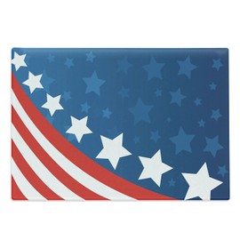 Lunarable Veteran Cutting Board, Vanished Filtered Stars on Navy Background with Stripes Patriot Theme, Decorative Tempered Glass Cutting and Serving Board, Large Size, Blue Vermilion White