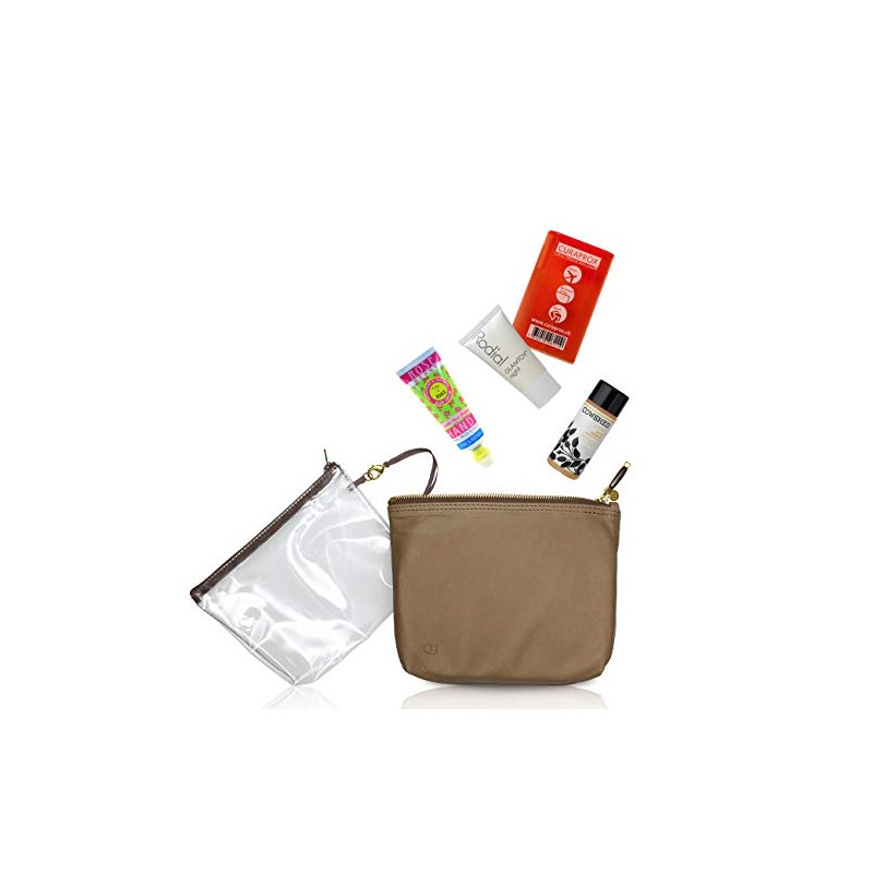 En cabine leather sand Transparent Cosmetic Bag from Quelques jours