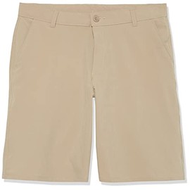 IZOD Boys' School Uniform Flat Front Khaki Shorts, Moisture Wicking Performance Fabric, Wrinkle & Fade Resistant, 16