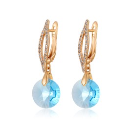 XUPING Gold Dangle Earrings for Women Leverback Austrian Crystal Small Huggie Cubic Zirconia Hypoallergenic Trendy Earring Jewelry(Blue)