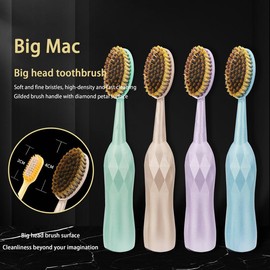 [Big Mac Toothbrush] Big Mac soft bristle wide-head toothbrush, soft and comfortable bristles, household gum protection, can cover two rows of teeth, clean without dead corners. - Color: yellow+blue
