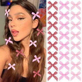 SAWINDA 30PCS Pink Hair Bows Gingham Craft Mini Bows for Hair Small Bow Hair Clips Cute Hair Ribbon Bows Hair Barrettes Claw Clips Y2K Hair Accessories for Teens Kids and Girls