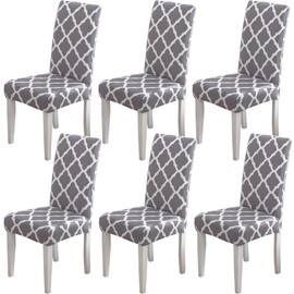 HZDHCLH Chair Covers Slipcovers 4/6 PCs Stretch Removable Washable Short Dining Chair Protector Cover Seat for Hotel,Dining Room,Ceremony (Grid/Grey, 6 PCS)