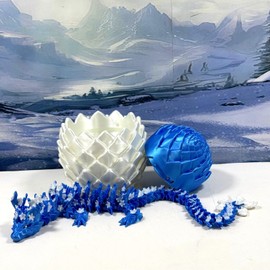 3D Printed Dragon with Dragon Egg, 12" Articulated White and Blue Cherry Blossom Dragon, Home Decor Executive Desk Toys,Fidget Toys for Autism- ADHD D073-WBE