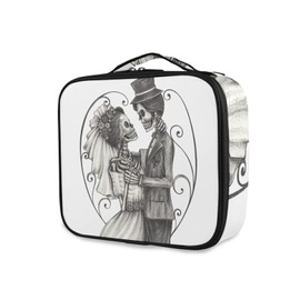 Drawing Day of the Dead Sugar Skull In Love on White Large Women Makeup Bag, Train Toiletry Storage Case, Portable Coin Purse Holder Zipper Pouch Travel Cosmetic Organizer for Women and Girls